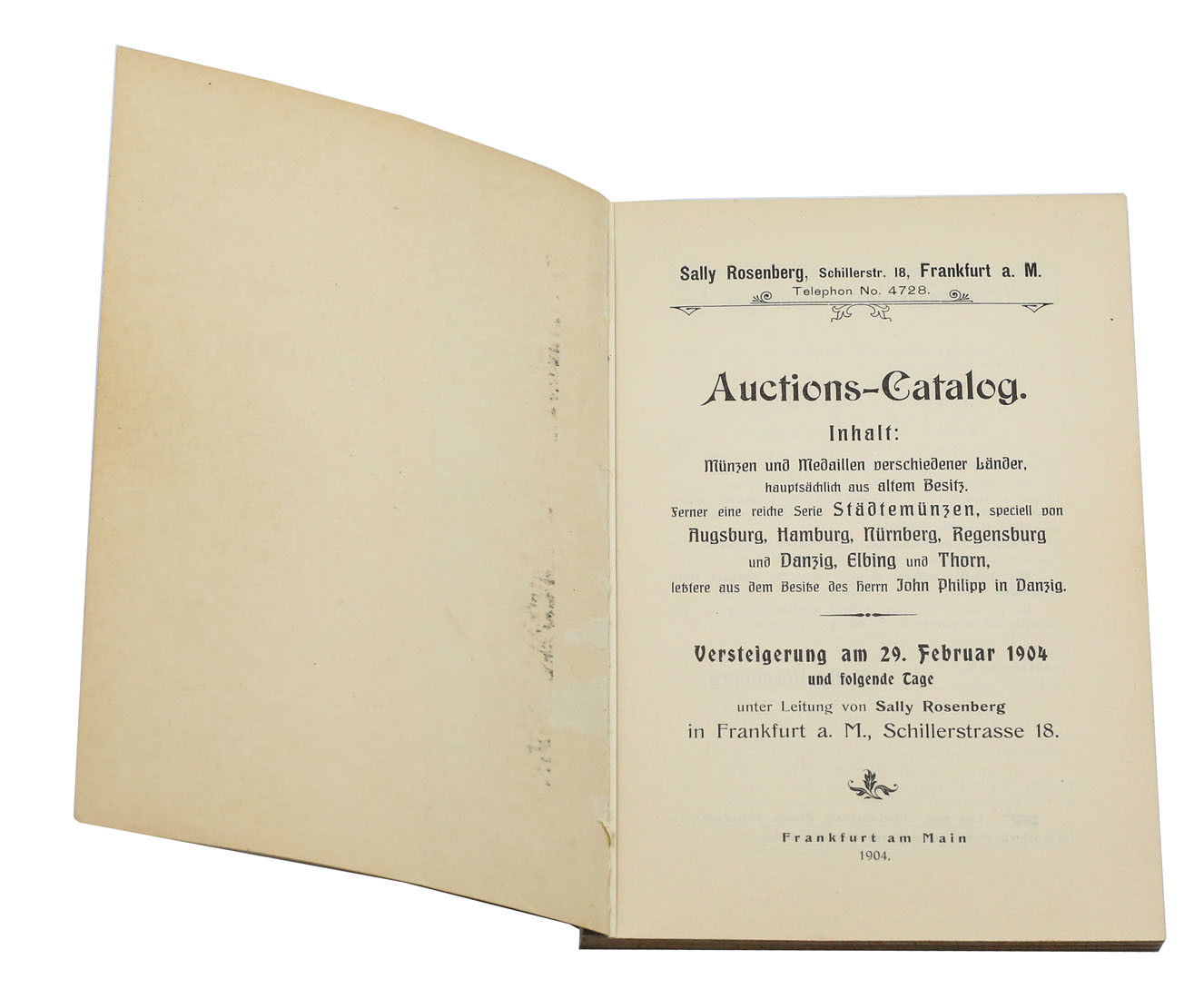 Katalog aukcyjny Sally Rosenberg cz. I. John Philipp in Danzig, Frankfurt am Main 24 February 1904